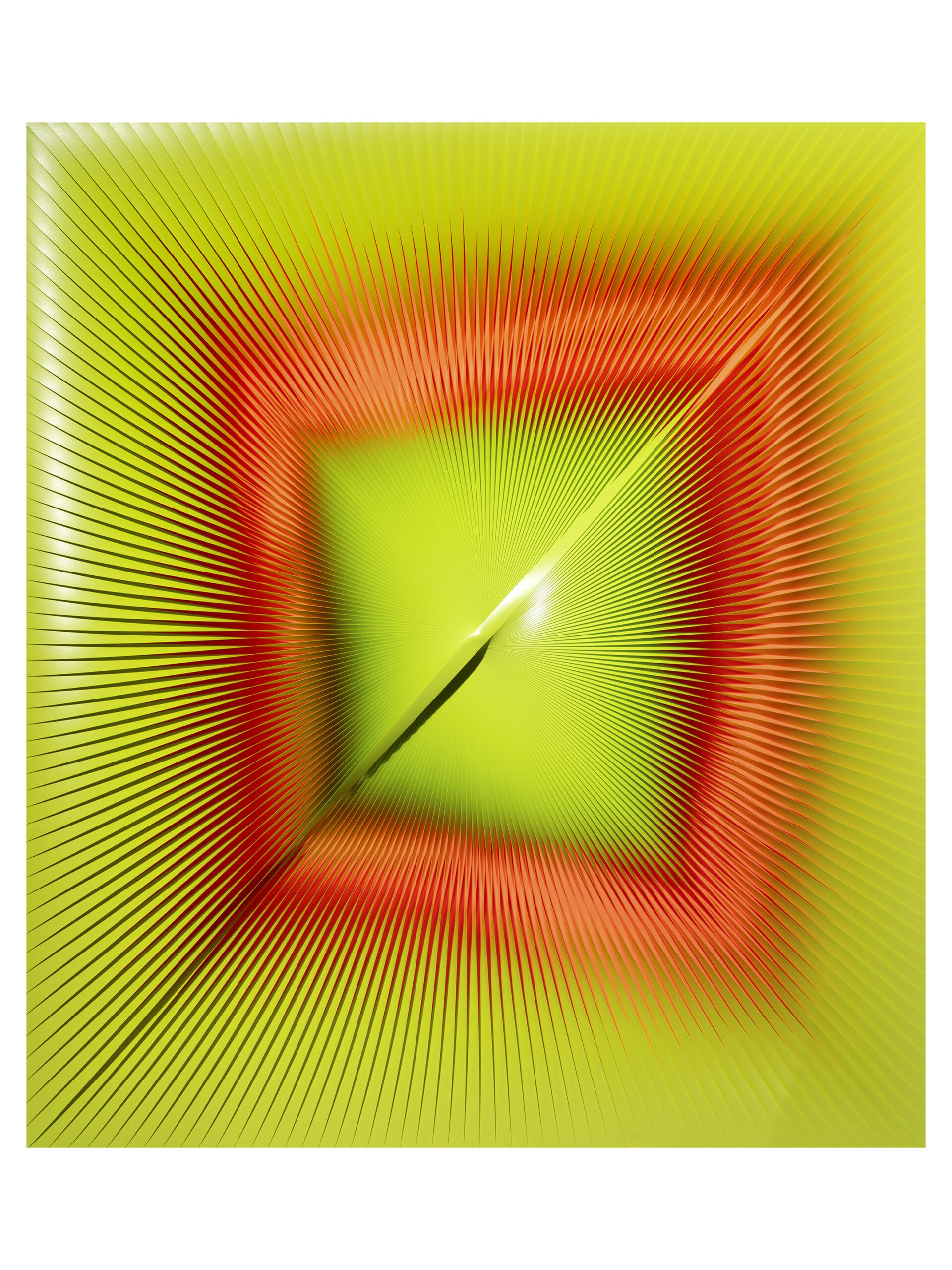 Alberto Biasi, Rosso arancio… è stravagante, 2005, lamelle in pvc e acrilico su tavola, 103,5 x 118,5 cm. Courtesy Tornabuoni Arte-2